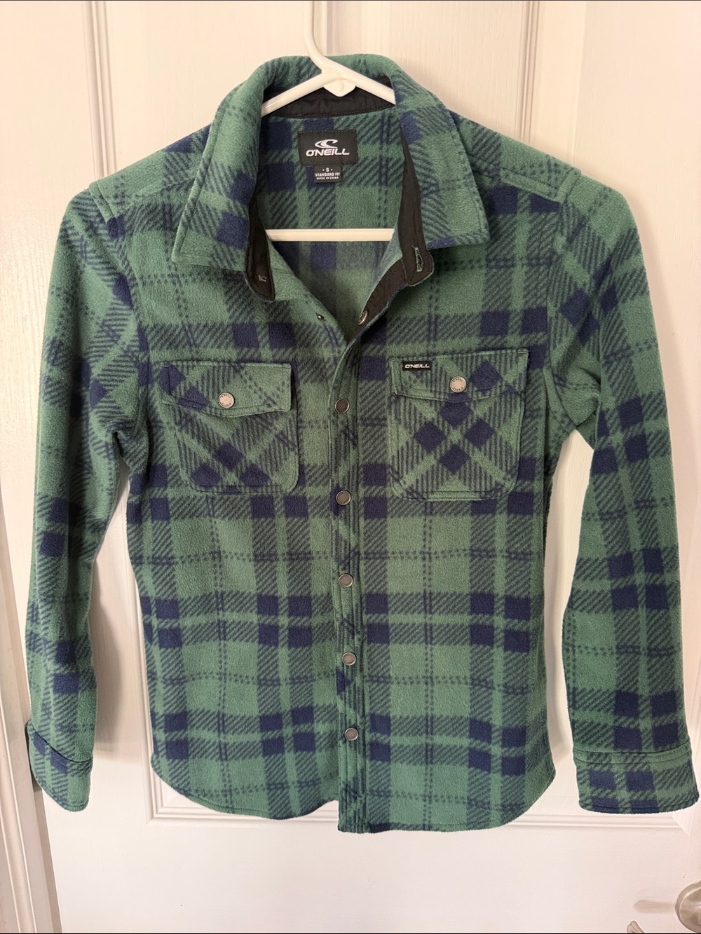 O'Neill Green and Navy Plaid Fleece Button-Front Shirt